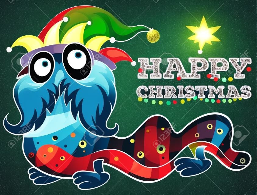 Christmas card template with monster and lights illustration