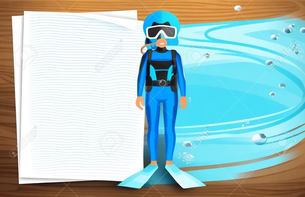 Modello di carta con ragazza in abbigliamento subacquea illustrazione subacquea