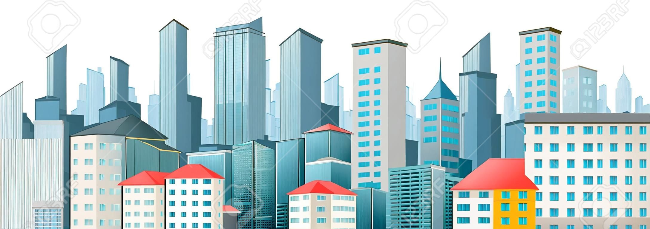 City scene with tall buildings illustration