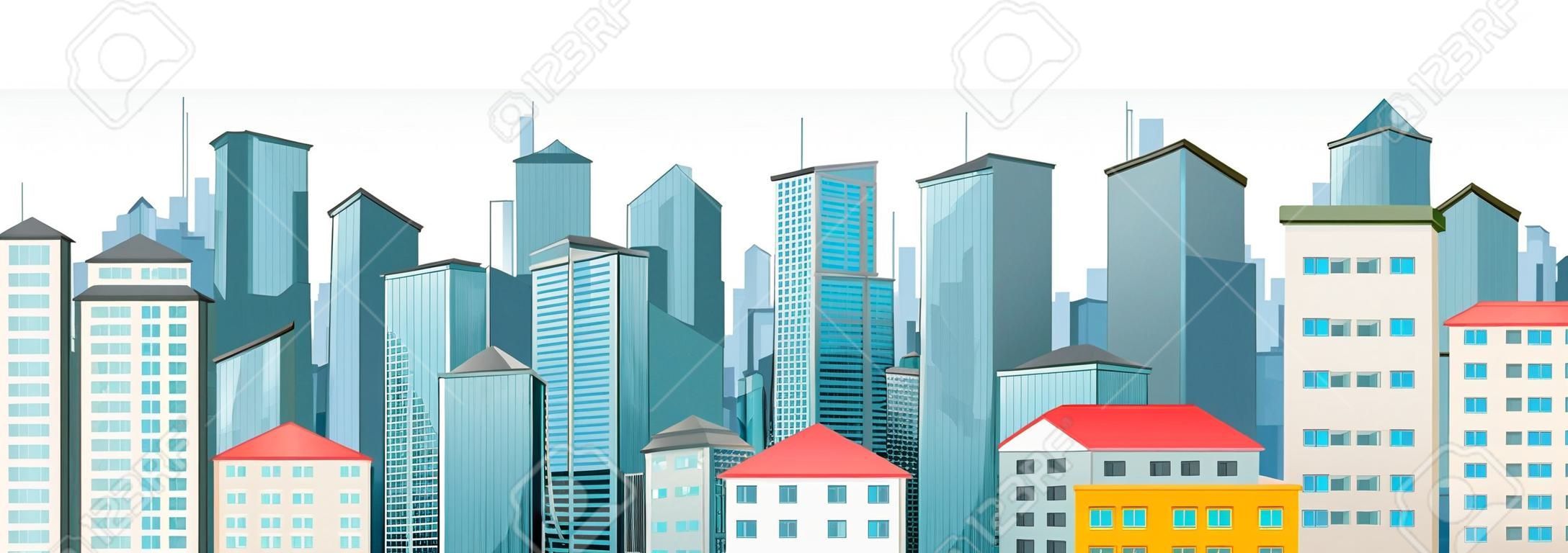 Scena della città con alto illustrazione edifici
