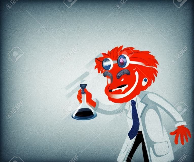 Plain background with mad scientist holding chemical illustration