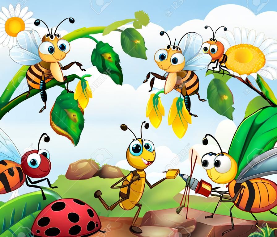 Banda de música de insectos en la ilustración de la naturaleza