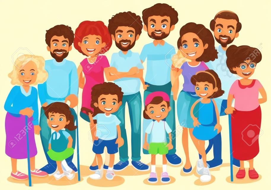 Family members with children and all relatives illustration
