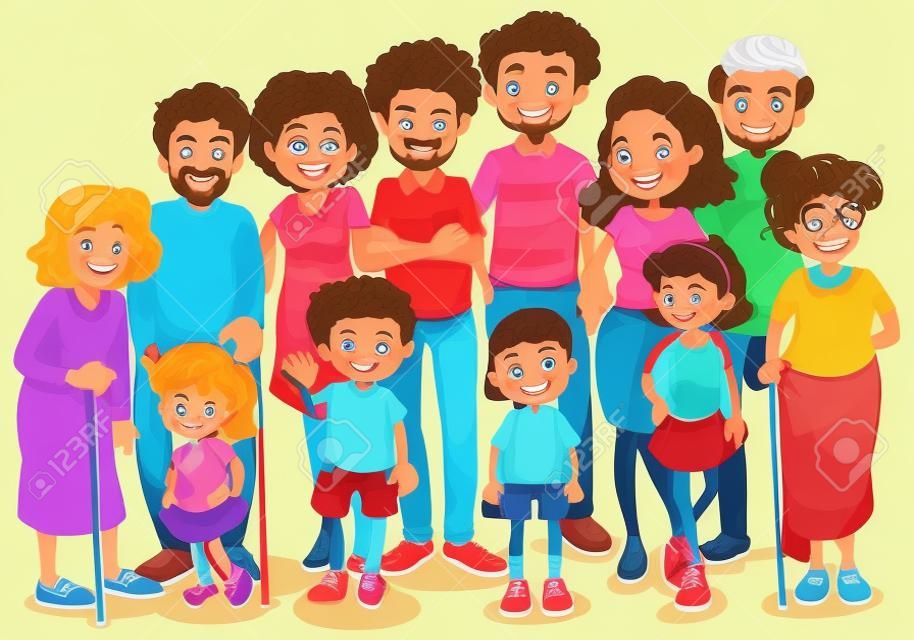 Miembros de la familia con niños y todos los parientes ilustración.