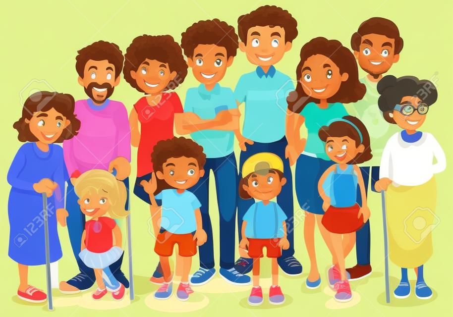 Illustrazione di membri della famiglia con bambini e tutti i parenti