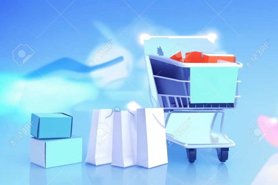 Business theme internet online shopping and delivery concept. Blur background of woman use computer laptop to shopping online
