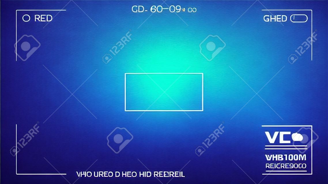 Video camera viewfinder overlay. 16:9 full hd format of frame with 60 fps template. Camera frame vector template. Black lines and text, rec icon with information and timing on transparent background.