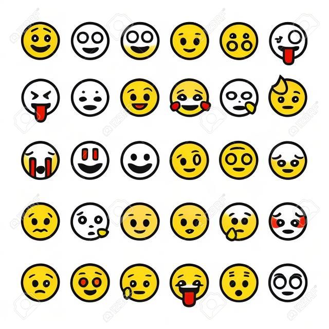 Conjunto de emoticons de contorno, emoji isolado no fundo branco, ilustração vetorial.