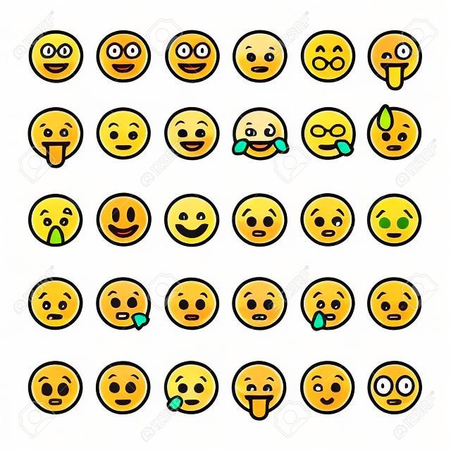 Ensemble de contour émoticônes, emoji isolé sur fond blanc, illustration vectorielle.