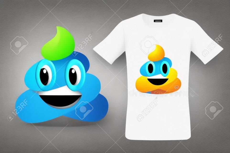 Design moderno con stampa di t-shirt con emoticon di merda, viso sorridente, emoji, uso per felpe, souvenir e altri usi, illustrazione vettoriale.