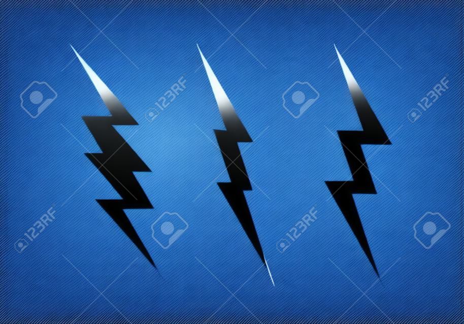 Lightning Bolt Minimal Simple Symbol. Vector conjunto de iconos de iluminación Black Thunder.