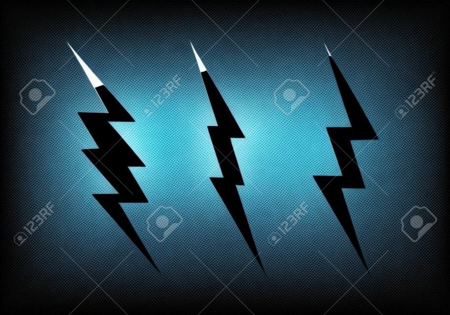 Bliksem Bolt Minimal Simple Symbool. Vector Set van Black Thunder Lighting pictogrammen.