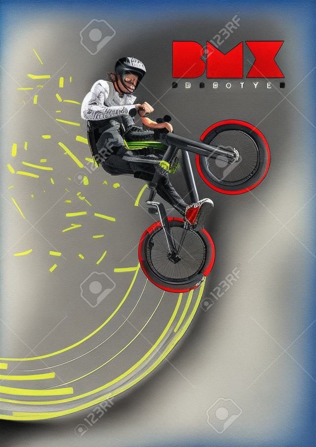 bmx. Biker in a jump. Poster in a digital painting.
