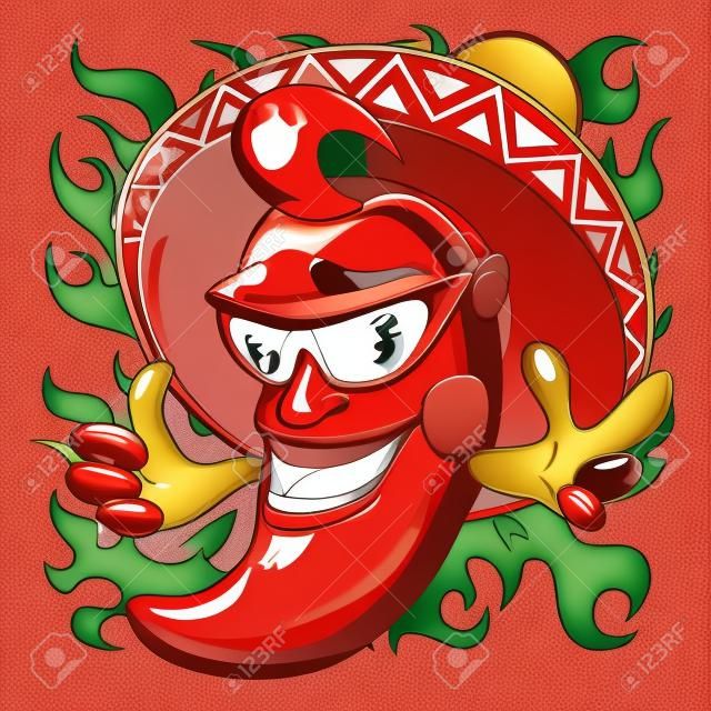 Ilustración de dibujos animados pimienta roja caliente