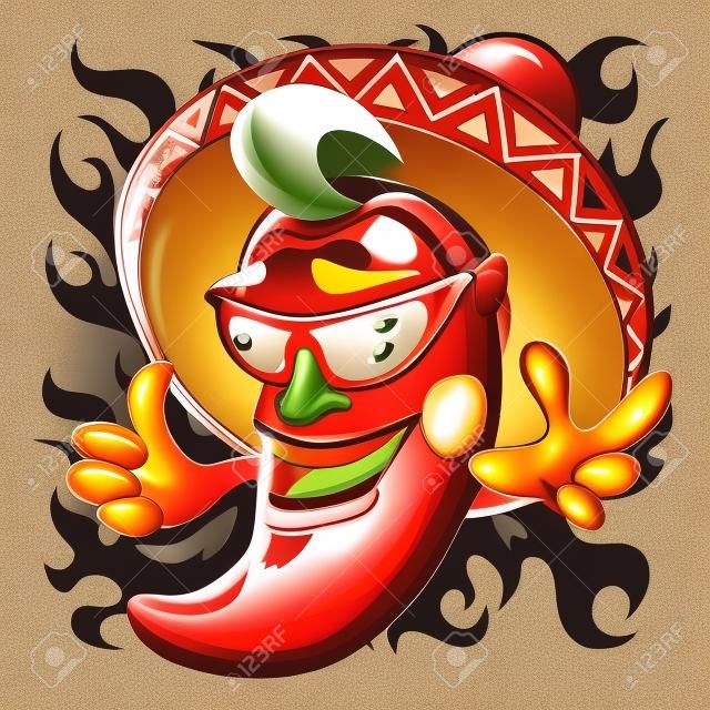 Ilustración de dibujos animados pimienta roja caliente
