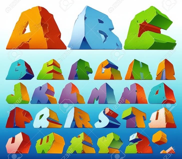Alphabet made of stone: letters. Vector illustration.