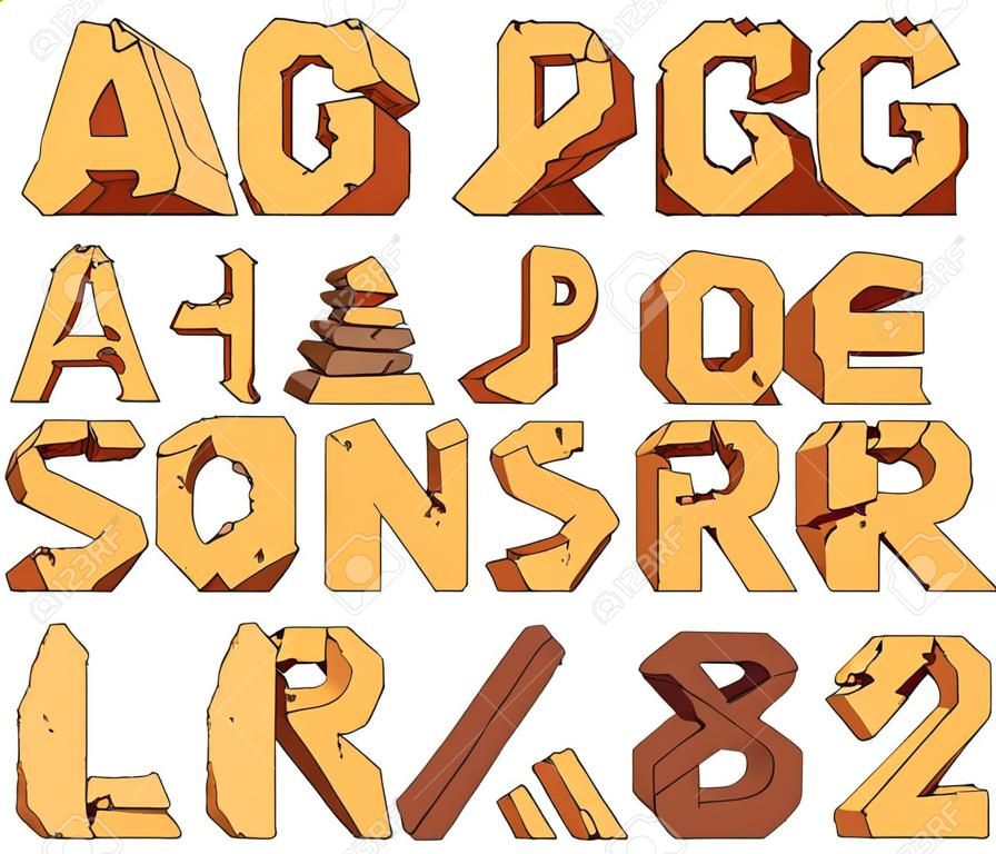 Alphabet made of stone: letters. Vector illustration.
