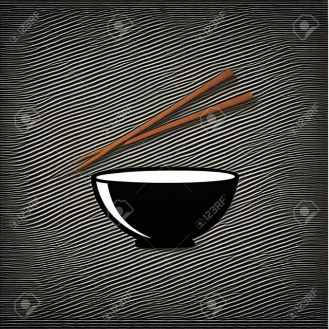 Bowl and chopsticks icon flat style. Vector