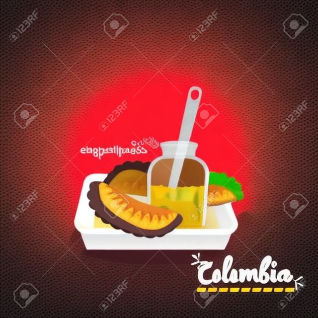 Isolierte Empanadas mit Chili. Kolumbianisches Essen - Vektorillustration