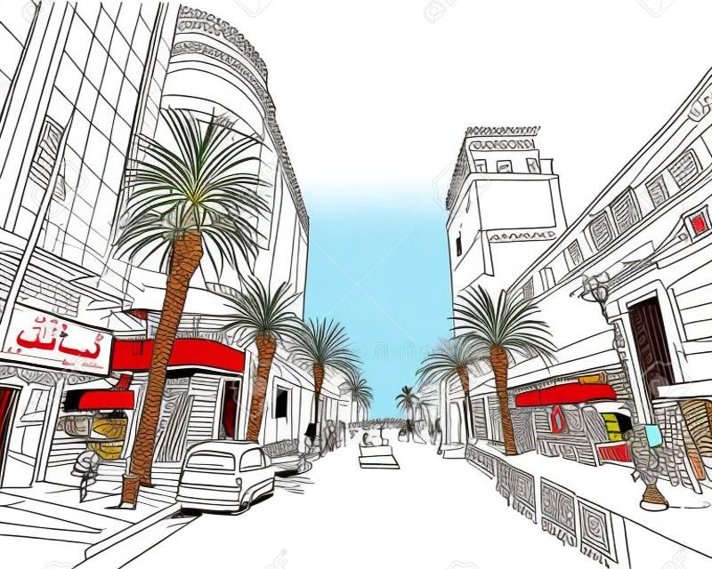 Medina Susa. Tunisia. North Africa. Hand drawn vector illustration.