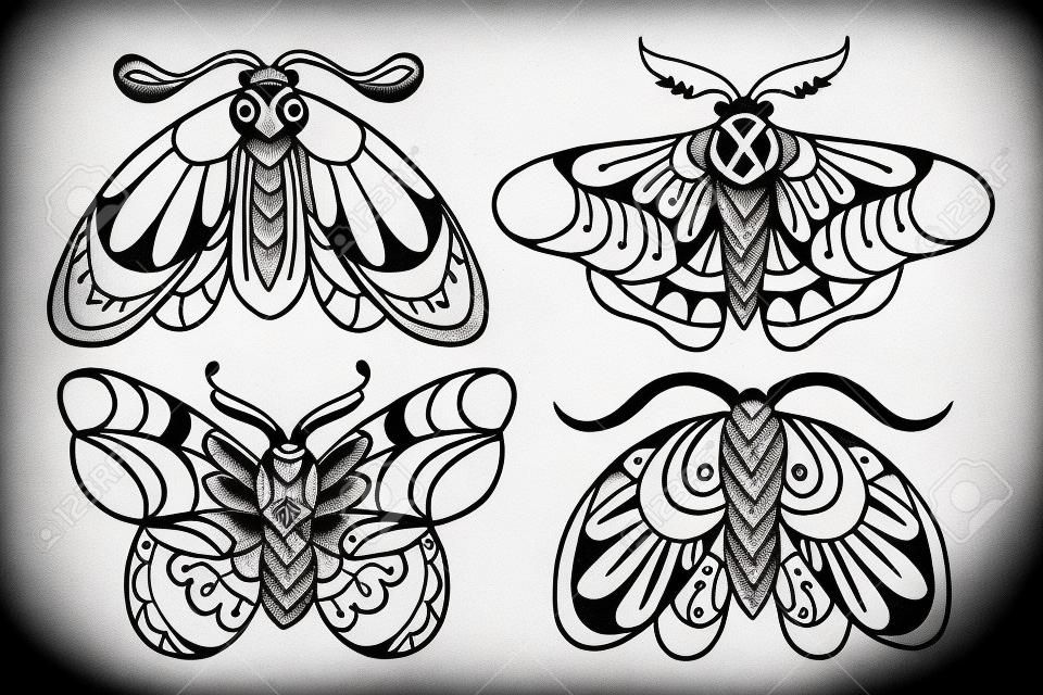 Moth hand drawing old school tattoo. Design element for poster, card, banner.