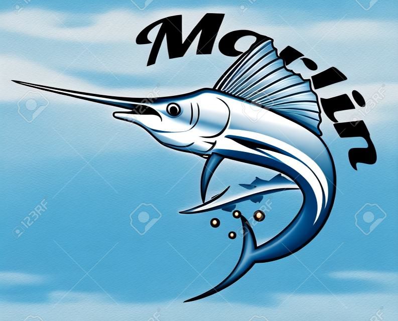 logo vettoriale pesca in mare con il salto Marlin o pesce spada