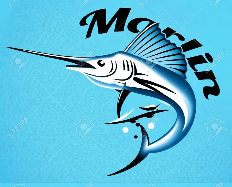 vector logo sea fishing with jumping Marlin or swordfish