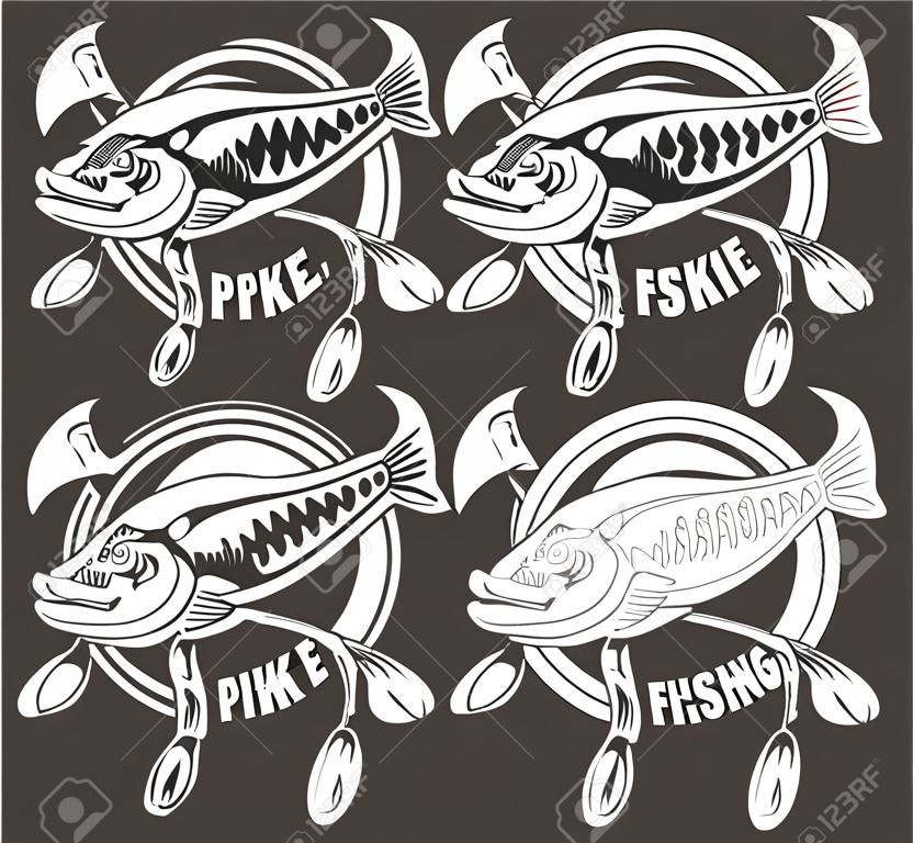 vector illustratie van snoekvis emblemen en logo's