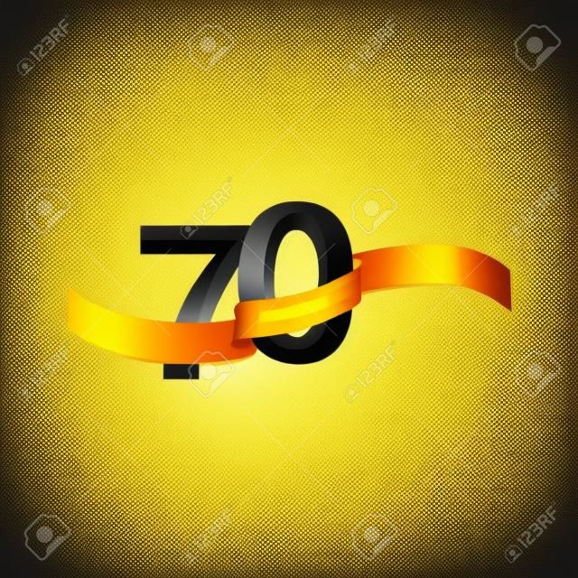 70 Year Anniversary Celebration with yellow ribbon Design, Number vector template