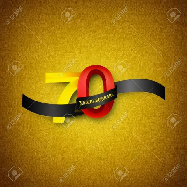 70 Year Anniversary Celebration with yellow ribbon Design, Number vector template