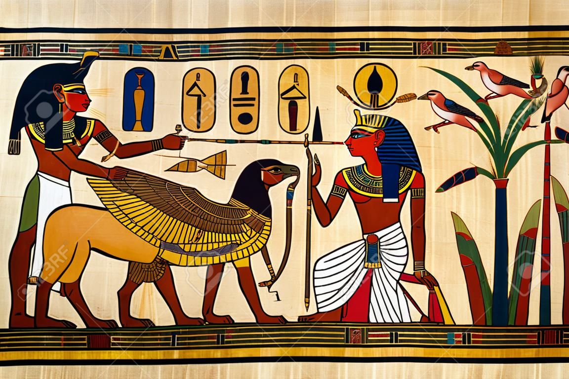 アンティークのエジプトのパピルスと象形文字