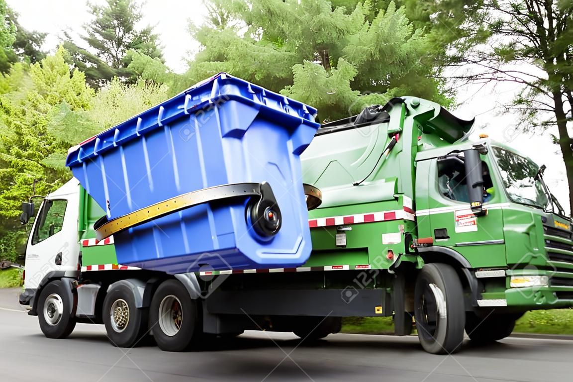 Recycling truck picking up bin - Horizontal Version