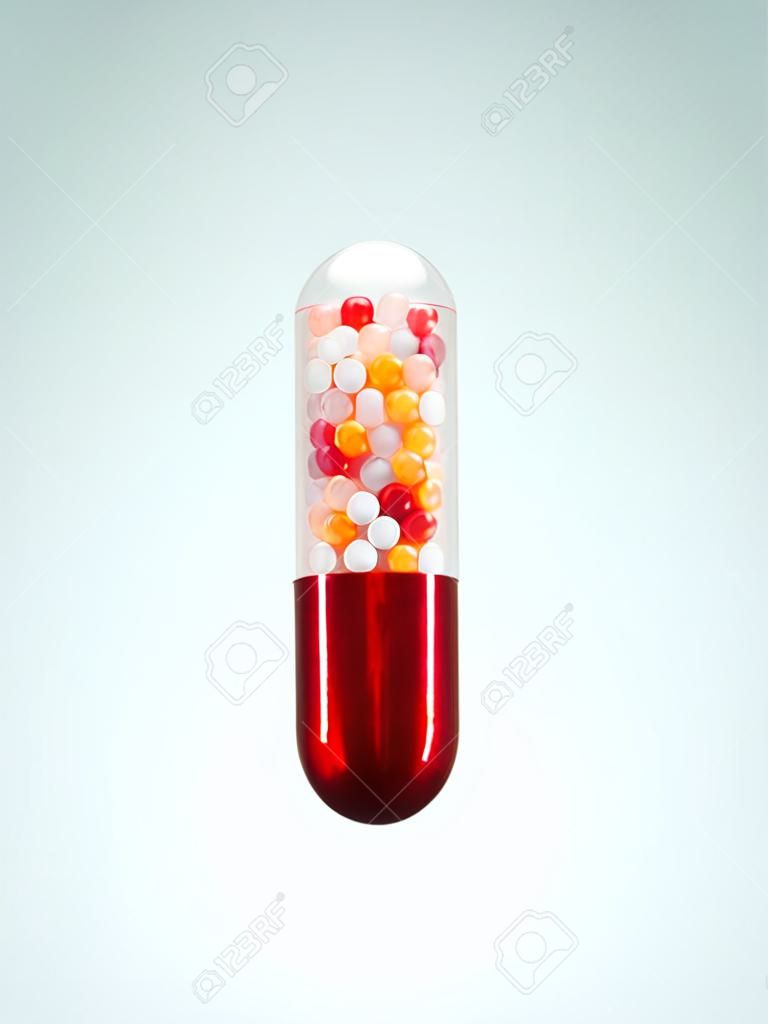 Rote und transparente Pillenkapsel