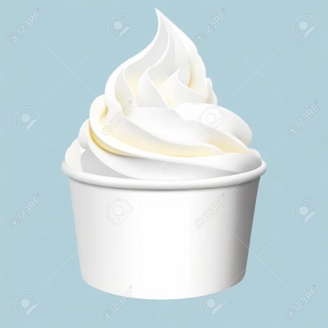 Coupe du papier blanc à la vanille Crème glacée molle sur fond blanc