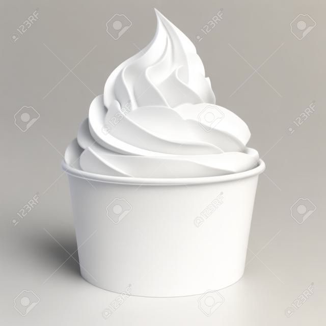 Blank Paper Cup With Vanilla Soft Ice Cream On White Background