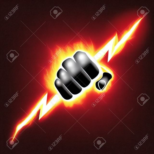 The burning fist squeezes a lightning.The vector illustration symbolizing force, the power.