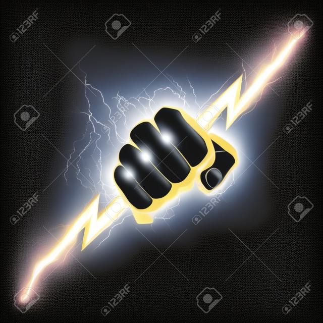 The burning fist squeezes a lightning.The vector illustration symbolizing force, the power.