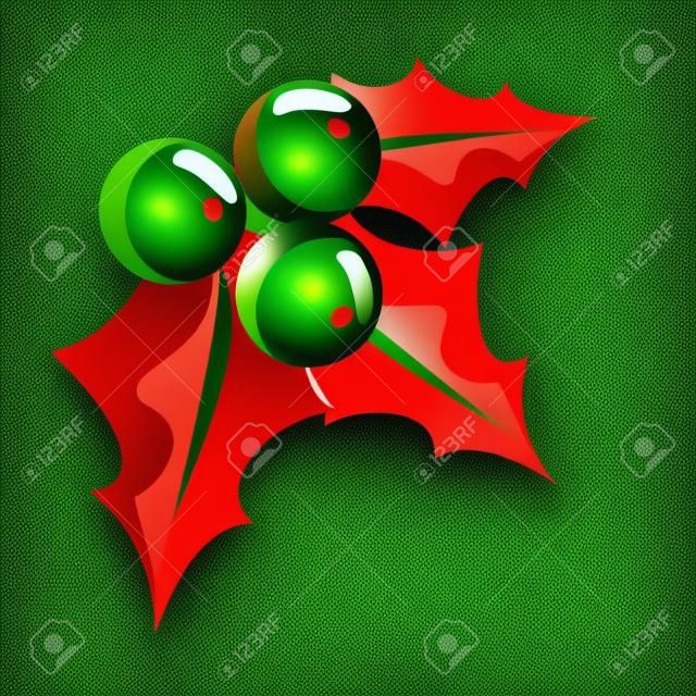 Christmas red holly berry with green leaves. Decoration for background on new year. December holiday icon illustration.