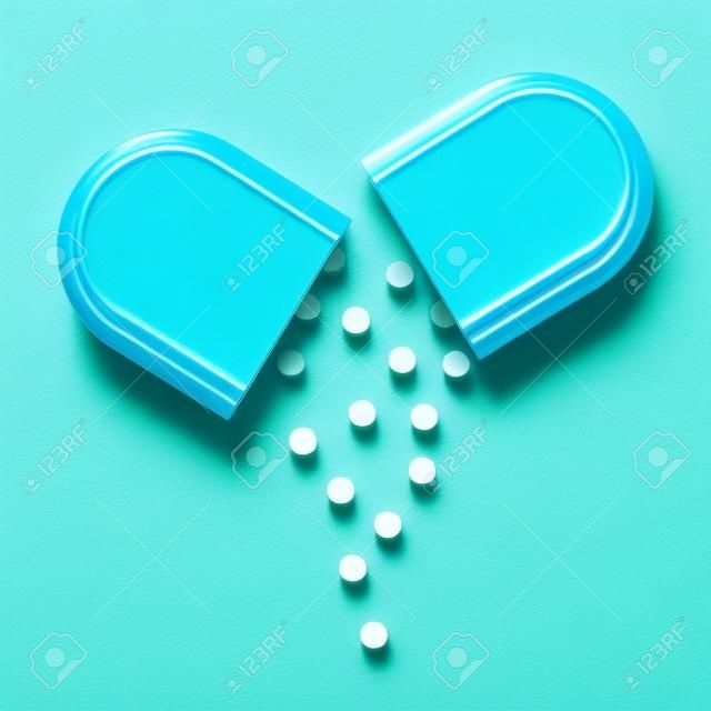 Pill capsule vector isolated. One green and blue capsule full of vitamin. Pharamacy product. Medicine from illness.