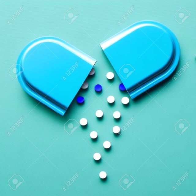 Pill capsule vector isolated. One green and blue capsule full of vitamin. Pharamacy product. Medicine from illness.