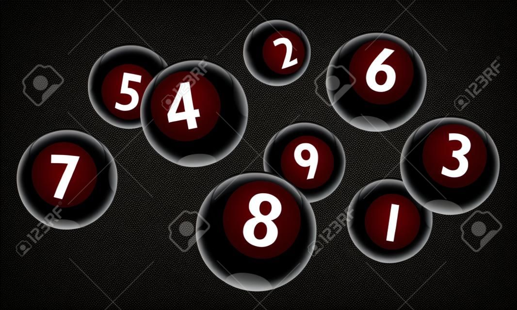 Lottery Number 1 to 9 Balls Set - Black Theme