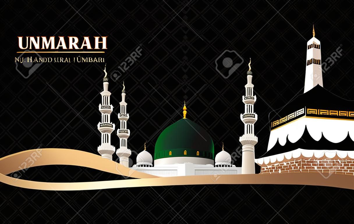 concepto de banner hajj y umrah con diseño de lujo y mezquita