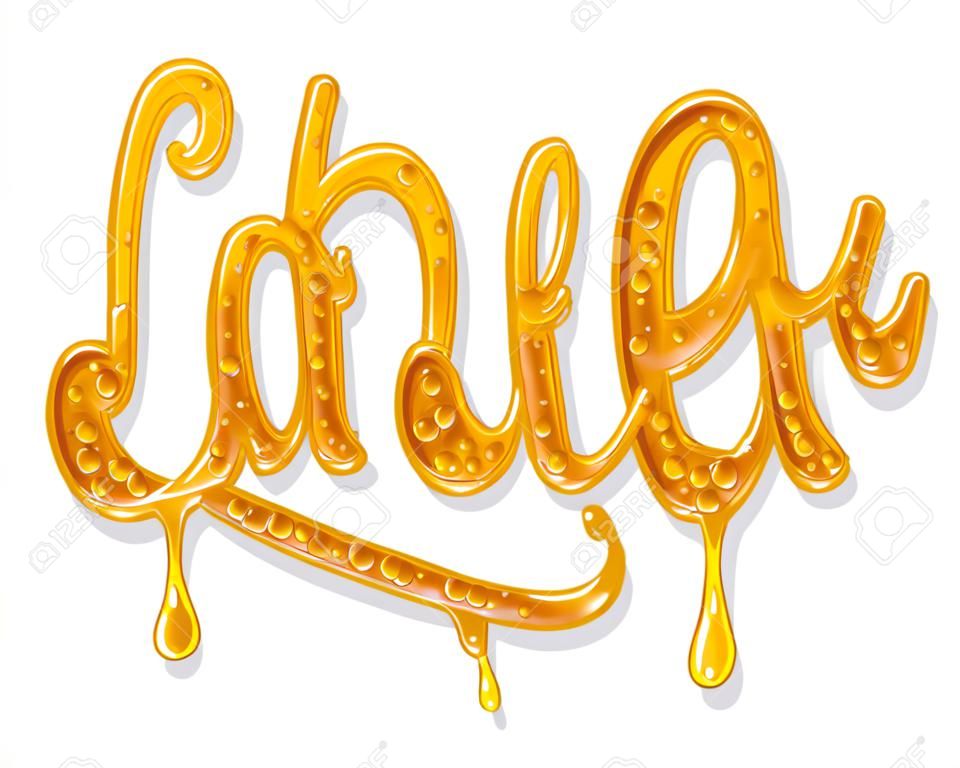 Sweet honey shiny lettering colored on white background
