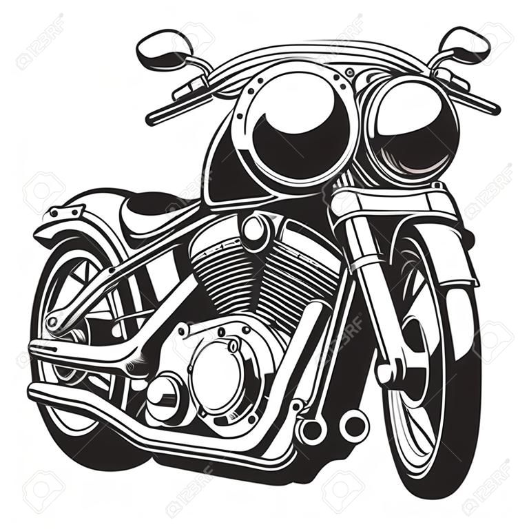 Illustration of vintage custom motorcycle, chopper engine.