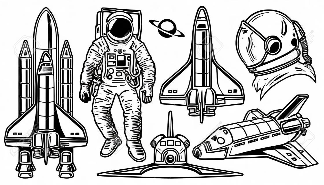 Set of vector monochrome of space. Elements of design on a white background. Vector illustration.
