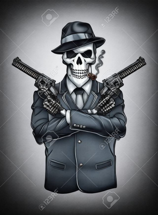 gangster esqueleto com revólveres