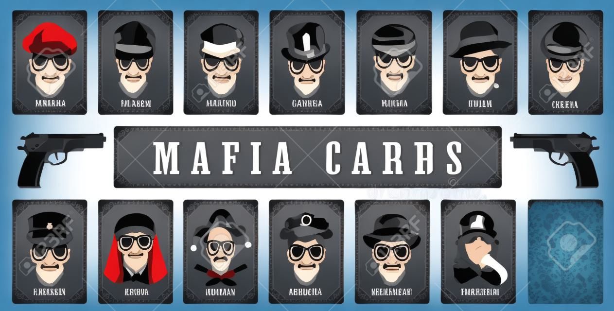 Cartes pour le jeu mafieux. Illustration vectorielle