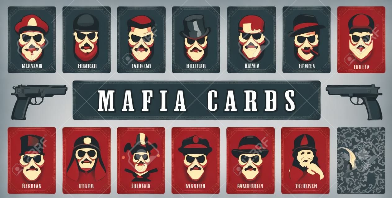 Karty do gry mafijnej. Ilustracja wektorowa