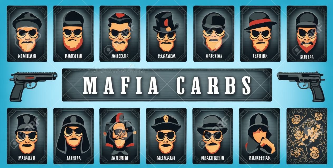 Kaarten voor het maffia spel. Vector illustratie