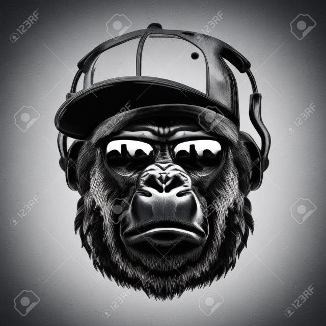 Gorilla head in monochrome style
